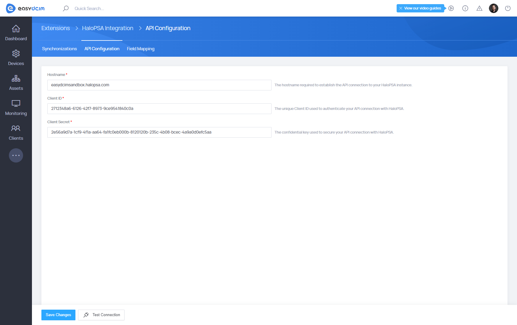 HaloPSA Integration: API Configuration - EasyDCIM Documentation