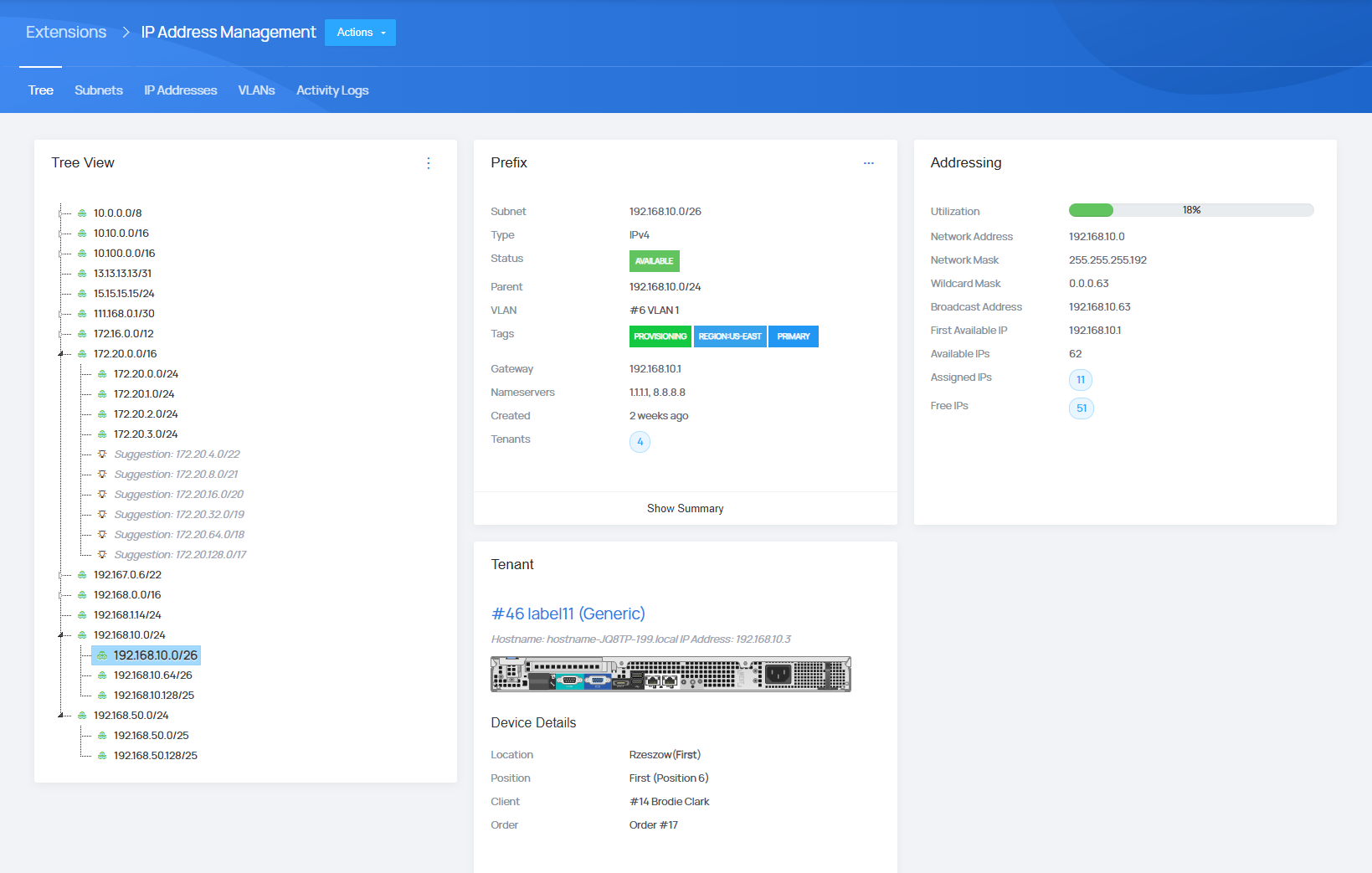 IP Addresses Management - EasyDCIM Administration - Screenshot 1