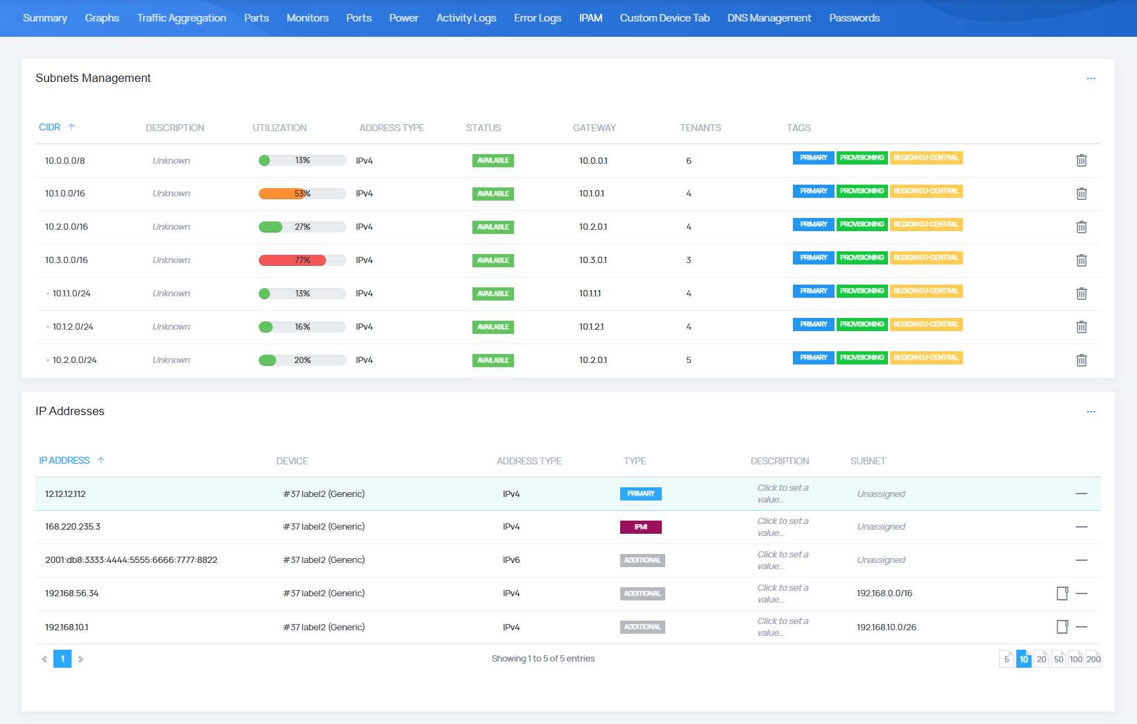 IP Addresses Management - EasyDCIM Administration - Screenshot 7