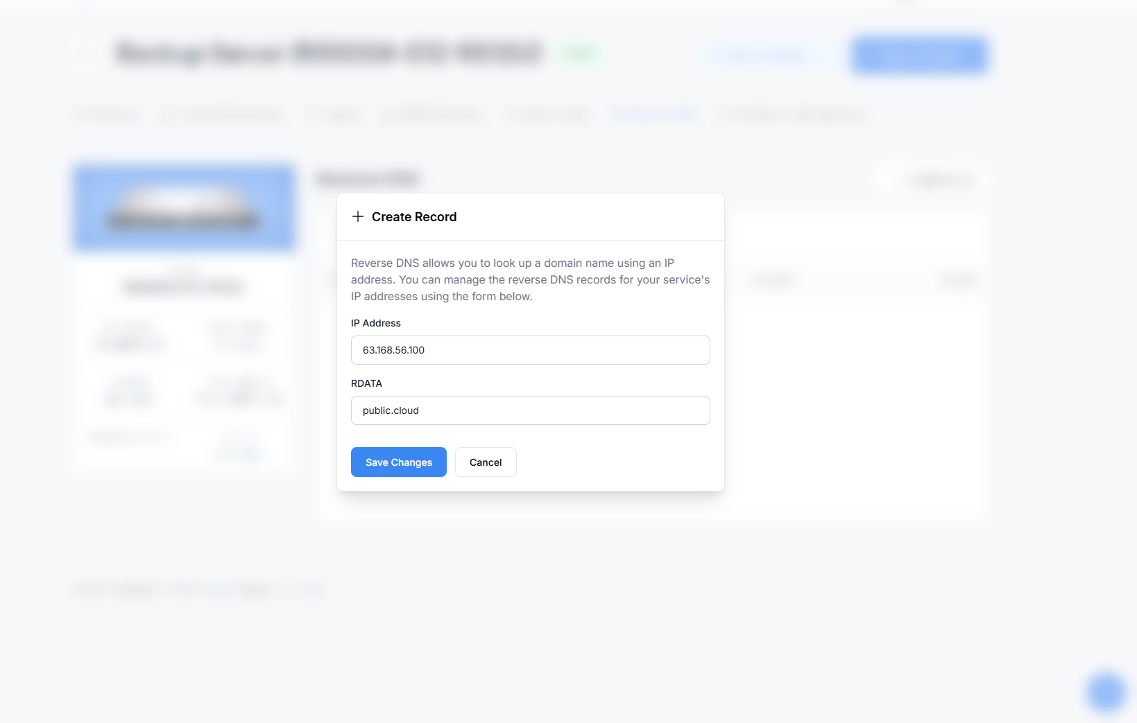 rDNS Management - EasyDCIM Client Control - Screenshot 1